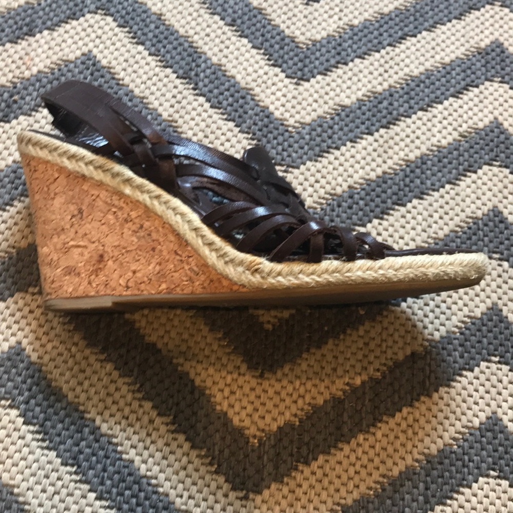Brown leather wedge/ espadrille